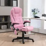 Linen Vibrating Massage Heated Office Chair High Back Reclining Padded Armrests Remote Pink - Image 2
