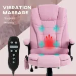 Linen Vibrating Massage Heated Office Chair High Back Reclining Padded Armrests Remote Pink - Image 4