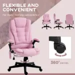 Linen Vibrating Massage Heated Office Chair High Back Reclining Padded Armrests Remote Pink - Image 8