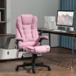 Linen Vibrating Massage Heated Office Chair High Back Reclining Padded Armrests Remote Pink - Image 10