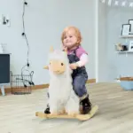 Llama Sheep Plush Rocking Horse with Handle Grip and Saddle, Ages 18 to 36 Months, White - Image 2
