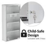 Lockable Medicine Cabinet 12"x24", 4 Tier, Stainless Steel, Bathroom Wall Box with Shelves - Image 5