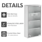 Lockable Medicine Cabinet 12"x24", 4 Tier, Stainless Steel, Bathroom Wall Box with Shelves - Image 6