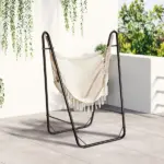 Outsunny Lounge Hammock Chair with Curved Stand and Storage, Two-Tone Cream and Brown - Image 2