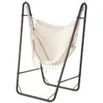 Outsunny Lounge Hammock Chair with Curved Stand and Storage, Two-Tone Cream and Brown
