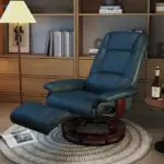 Lounging : Blue Faux Leather Swivel Recliner with Adjustable Footrest - Image 2