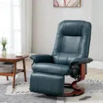 Lounging : Blue Faux Leather Swivel Recliner with Adjustable Footrest - Image 7