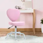 HOMCOM Love Shape Swivel Leisure Chair on Wheels Upholstery Home Office Computer Chair Linen Fabric Vanity Seat for Girls Women - Image 2
