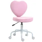 HOMCOM Love Shape Swivel Leisure Chair on Wheels Upholstery Home Office Computer Chair Linen Fabric Vanity Seat for Girls Women