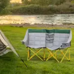 2 Person Folding Camping Chair with Carry Bag and Cup Holders, Green - Image 2