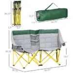 2 Person Folding Camping Chair with Carry Bag and Cup Holders, Green - Image 3
