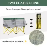 2 Person Folding Camping Chair with Carry Bag and Cup Holders, Green - Image 4