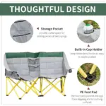2 Person Folding Camping Chair with Carry Bag and Cup Holders, Green - Image 6
