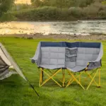 2 Person Folding Camping Chair with Carry Bag and Cup Holders, Navy Blue - Image 2