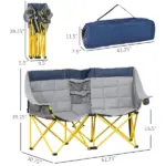 2 Person Folding Camping Chair with Carry Bag and Cup Holders, Navy Blue - Image 3