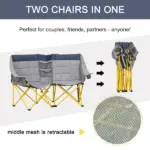 2 Person Folding Camping Chair with Carry Bag and Cup Holders, Navy Blue - Image 4