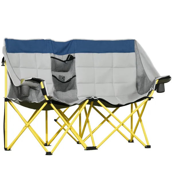 loveseat-style-camping-chair-oversized-folding-lawn-chair-with-carry-bag-cup-holders-for-outdoor-beach-picnic-hiking-travel-navy-blue-gray.webp 2 Person Folding Camping Chair with Carry Bag and Cup Holders, Navy Blue - Image 1