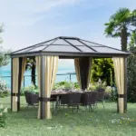 Outsunny Hardtop Gazebo 12 ft x 10 ft with Curtains, Outdoor Patio Canopy Shelter, for Garden - Image 2