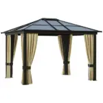 Outsunny Hardtop Gazebo 12 ft x 10 ft with Curtains, Outdoor Patio Canopy Shelter, for Garden