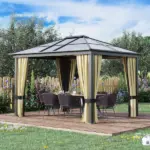Outsunny Hardtop Gazebo 12 ft x 10 ft with Curtains, Outdoor Patio Canopy Shelter, for Garden - Image 10