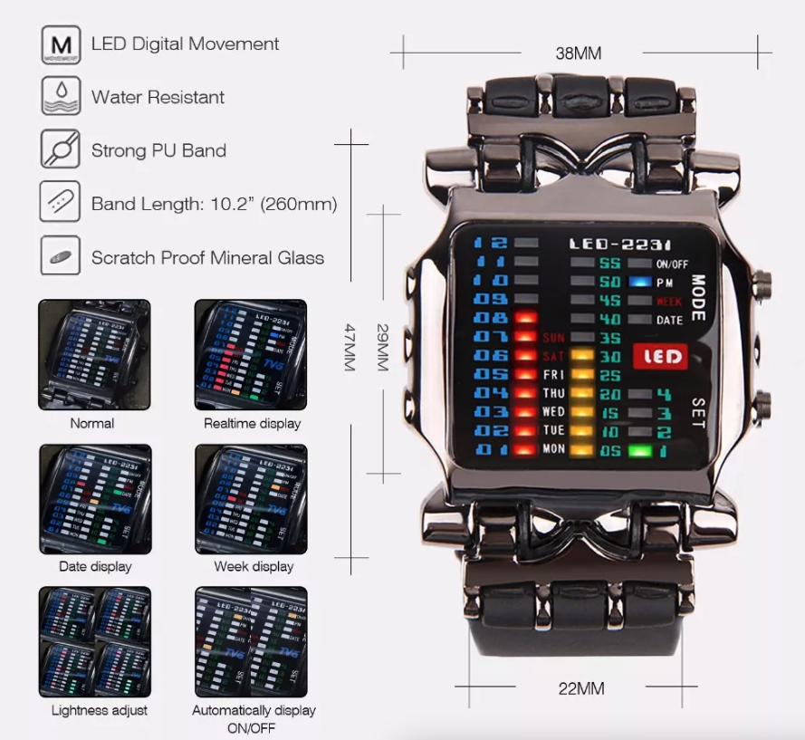Multicolor LED Digital Sports Watch with Silicone Band