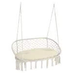 Macrame Hanging Swing Chair, Cotton Rope Seat with Cushion and Metal Frame - Image 11