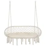 Macrame Hanging Swing Chair, Cotton Rope Seat with Cushion and Metal Frame