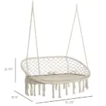 Macrame Hanging Swing Chair, Cotton Rope Seat with Cushion and Metal Frame - Image 3