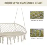 Macrame Hanging Swing Chair, Cotton Rope Seat with Cushion and Metal Frame - Image 4