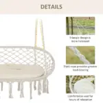 Macrame Hanging Swing Chair, Cotton Rope Seat with Cushion and Metal Frame - Image 6