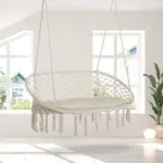Macrame Hanging Swing Chair, Cotton Rope Seat with Cushion and Metal Frame - Image 10