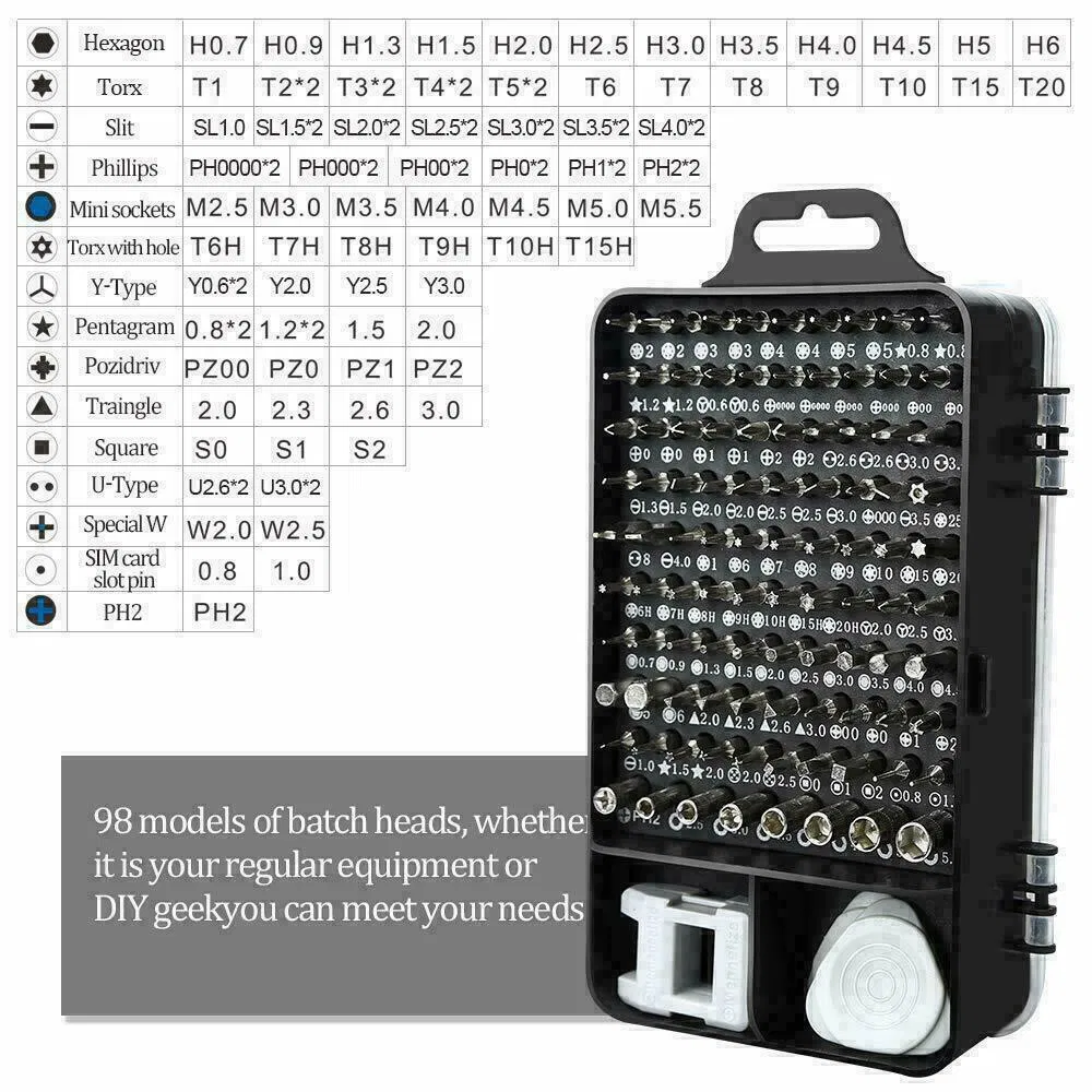 117 Piece Magnetic Precision Screwdriver Bit Repair Tool Kit