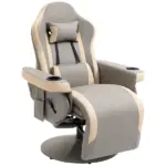 Manual Recliner Armchair with Leg Rest, 135 Degree Recline, Cup Holder and Pocket, Gray
