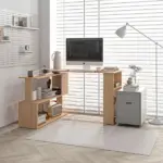 HOMCOM Maple L-Shaped Desk 360 Degree Rotating Corner Computer Desk with Storage Shelves - Image 2