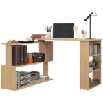 HOMCOM Maple L-Shaped Desk 360 Degree Rotating Corner Computer Desk with Storage Shelves - Image 11