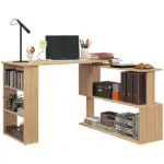 HOMCOM Maple L-Shaped Desk 360 Degree Rotating Corner Computer Desk with Storage Shelves