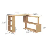 HOMCOM Maple L-Shaped Desk 360 Degree Rotating Corner Computer Desk with Storage Shelves - Image 3