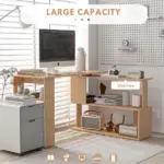 HOMCOM Maple L-Shaped Desk 360 Degree Rotating Corner Computer Desk with Storage Shelves - Image 4
