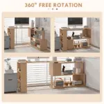HOMCOM Maple L-Shaped Desk 360 Degree Rotating Corner Computer Desk with Storage Shelves - Image 5