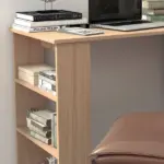 HOMCOM Maple L-Shaped Desk 360 Degree Rotating Corner Computer Desk with Storage Shelves - Image 6