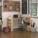 HOMCOM Maple L-Shaped Desk 360 Degree Rotating Corner Computer Desk with Storage Shelves - Image 10
