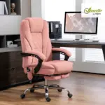 Massage Desk Chair with Footrest, 6-point Vibrating and Heating Functions, Adjustable Height and Back, Pink - Image 2