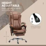 Massage Office Chair with 6 Points and Heat, Reclining Computer Chair with Adjustable Height and Footrest, Brown - Image 4