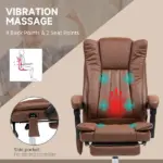 Massage Office Chair with 6 Points and Heat, Reclining Computer Chair with Adjustable Height and Footrest, Brown - Image 6