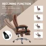 Massage Office Chair with 6 Points and Heat, Reclining Computer Chair with Adjustable Height and Footrest, Brown - Image 9