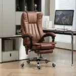 Massage Office Chair with 6 Points and Heat, Reclining Computer Chair with Adjustable Height and Footrest, Brown - Image 10