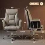HOMCOM Massage Office Chair with 6 Points Vibration, Executive Desk Chair with High Back, PU Leather, Footrest, Gray - Image 2