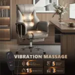 HOMCOM Massage Office Chair with 6 Points Vibration, Executive Desk Chair with High Back, PU Leather, Footrest, Gray - Image 3