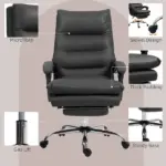 Massage Office Chair with Heat Function, Computer Desk Chair with Footrest Swivel Wheels, Black - Image 7