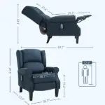 HOMCOM Massage Sofa Chair with Heat, Massage Recliner Chair with Remote Controller, Side Pocket, Blue - Image 3